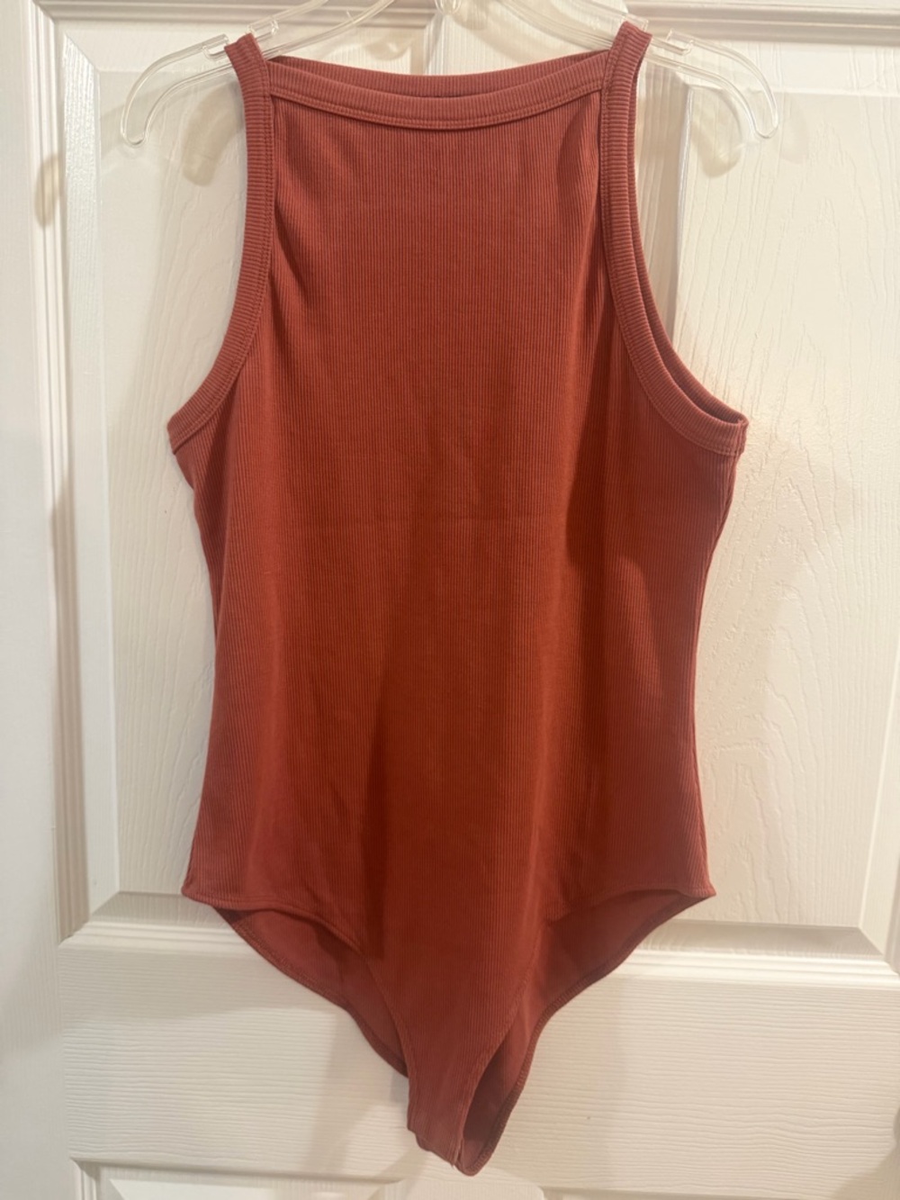 Cider Ribbed Sleeveless Bodysuit in Terracotta